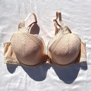Chantelle Festivite Lace Plunge Bra 36D Beige Underwire C36820
